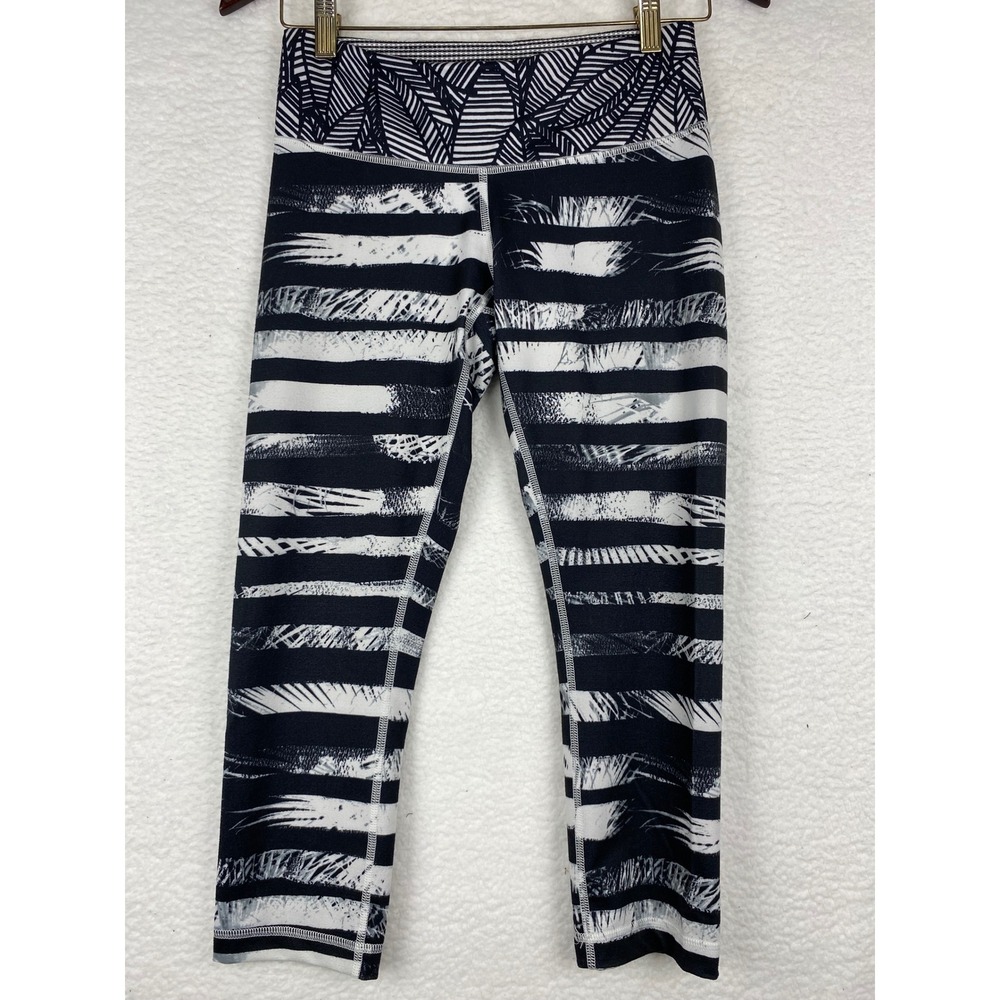 Lululemon Wunder Under Crop Black White Striped Palm Leaf Leggings Size 6